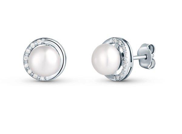 JwL Luxury Pearls Gyengéd ezüst fülbevaló cirkónium kövekkel és
igazgyönggyel JL0832