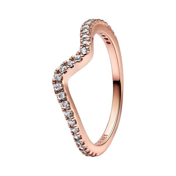 Pandora Hullámos bronz gyűrű cirkónium kővel Rose 182539C01 50 mm