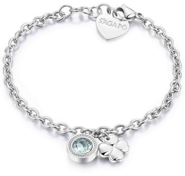 S'Agapõ Acél karkötő kristállyal és négylevelű lóherével Lucky Light
SKT12