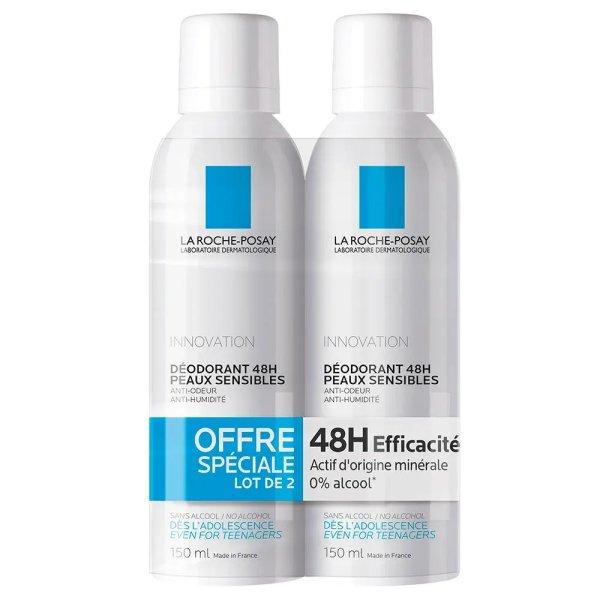 La Roche Posay Fiziológiás dezodor készlet érzékeny bőrre (Sensitive Skin
48 HR Deodorant) 2 x 150 ml