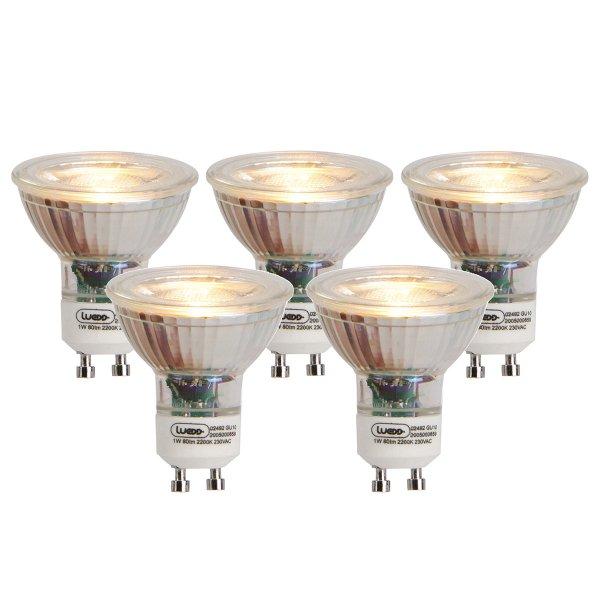 5 db-os GU10 LED izzó készlet lángos izzószállal 1W 80lm 2200K