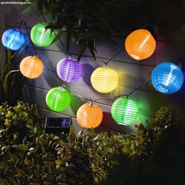 Szolár lampion 10db színes lampion, hideg fehér 3,7 m