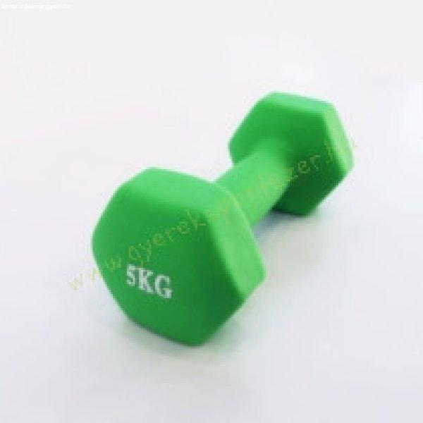 Kézi súlyzó, 5 kg – neoprén borítás, zöld – PRO-Sport