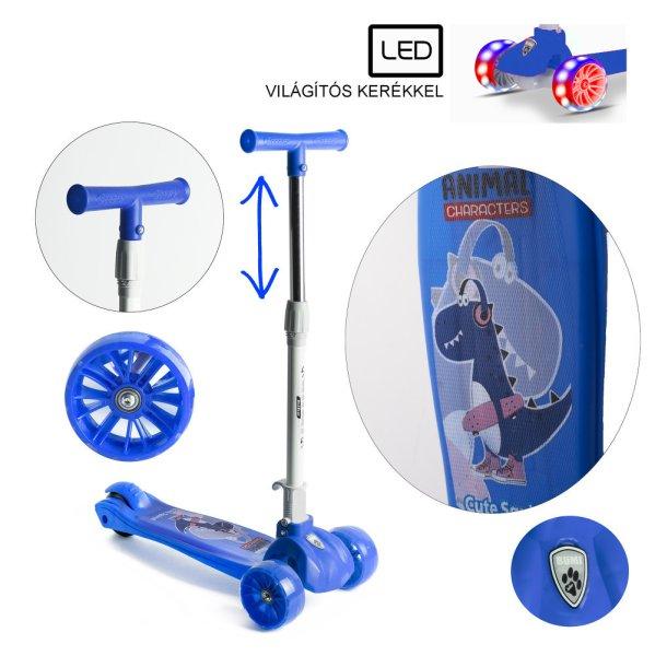 Háromkerekű roller, kék, LED világítással, PRO-Sport