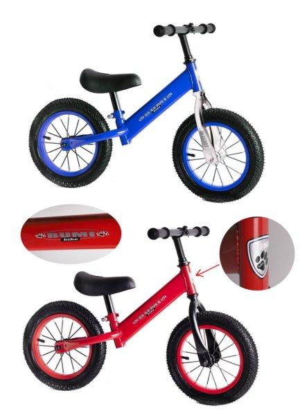 Futóbicikli tanulóbicikli 2 kerekű, piros, kék, fújható kerekű, Bumi Bike