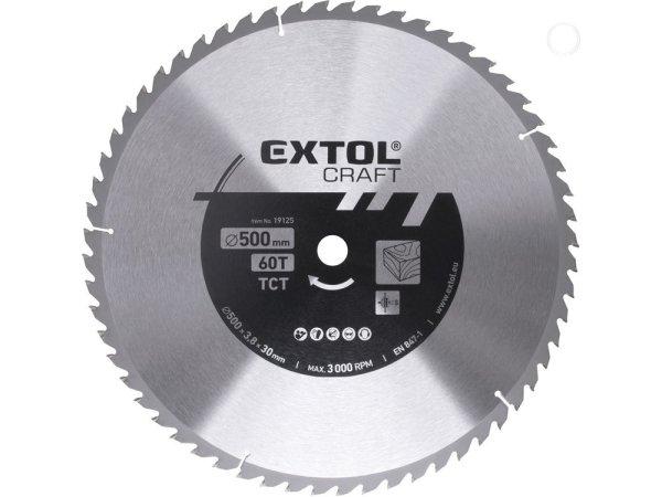 EXTOL CRAFT körfűrészlap, keményfémlapkás, 500×30mm(lyuk átm), T60; 3,8
mm lapkaszélesség, max. 3.000 ford/perc