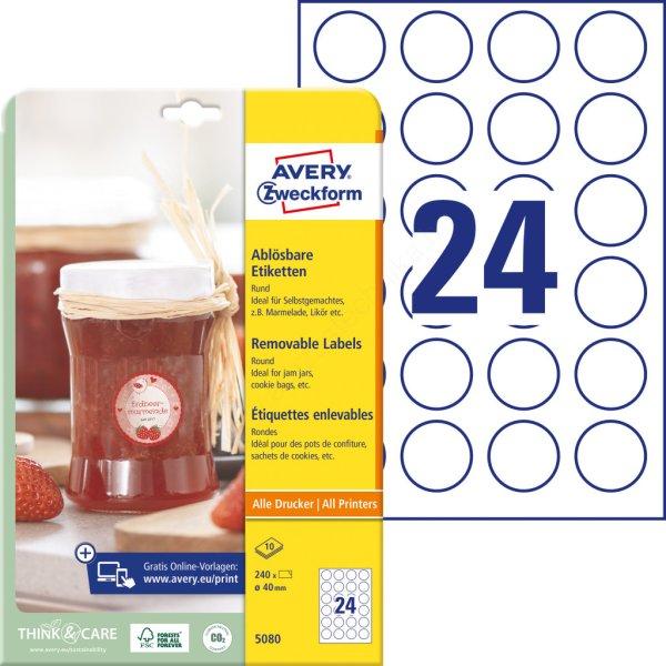5080 Avery univerzális visszaszedhető kör címke - fehér 40 mm