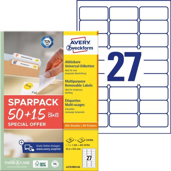 L4737REV-65 Avery univerzális visszaszedhető címke 63,5 x 29,6 mm 50+15 lap
promo