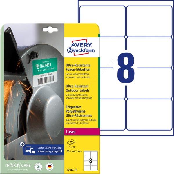 L7914-10 Avery ultra ellenálló címke 99,1 x 67,7 mm