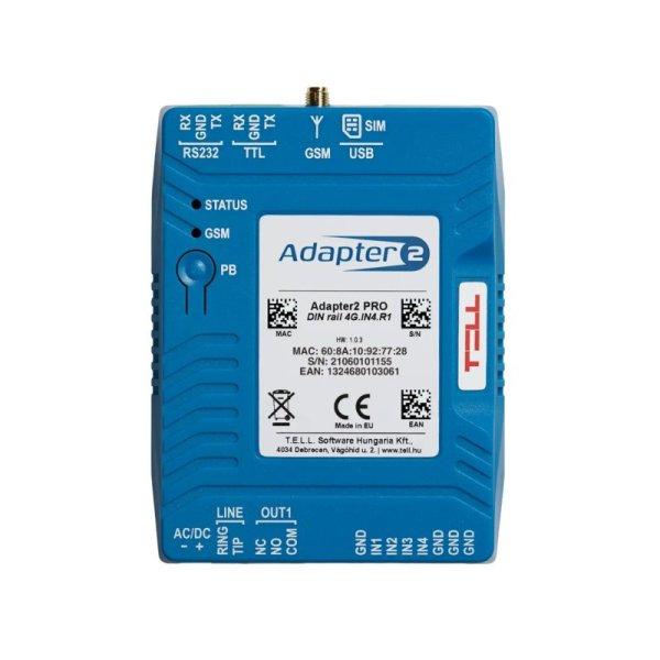 TELL Adapter2-PRO-4G-DIN Adapter2 PRO 4G kommunikátor, 4 zónabemenet, 4 relés
kimenet, DIN sínre szerelhető