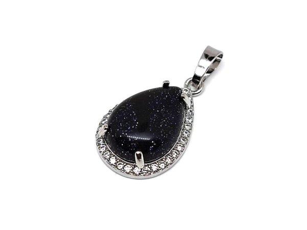 Csepp medál fém str Goldstone kék 17x25mm