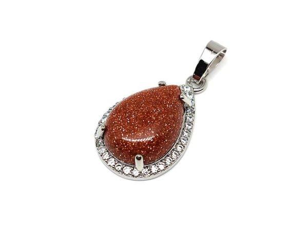 Csepp medál fém str Goldstone vörös 17x25mm