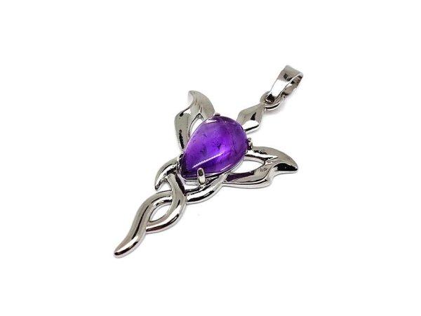 Csepp medál fém trefoil Ametiszt 2,5x4cm