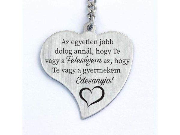 Feleségemnek Gyermekem Édesanyjának Gravírozott Szív Kulcstartó