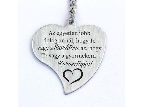 Barátomnak Gyermekem Keresztapjának Gravírozott Szív Kulcstartó