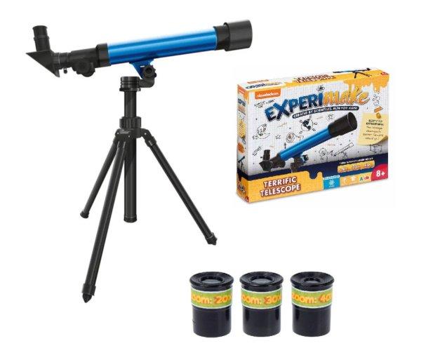 Nickelodeon Terrific Telescope, kék 40 x 24 cm gyermek (játék) csillagászati
teleszkóp távcső 20x 30x 40x nagyítással, tripod állvánnyal (319-10115-N)