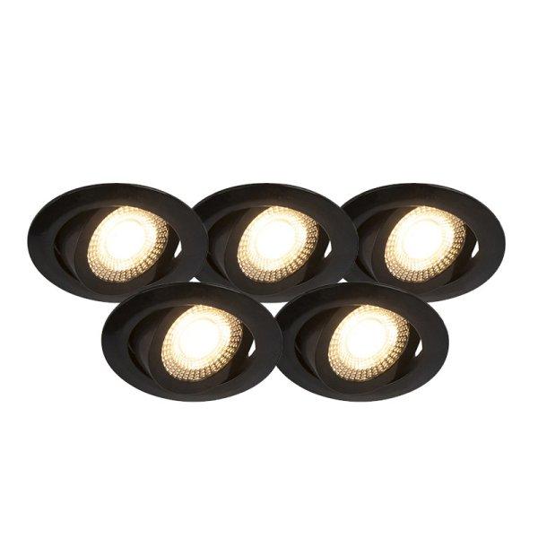 5 db modern beépíthető spotlámpa készlet fekete, LED-del, 3 fokozatú
fényerő-szabályozóval - Mio