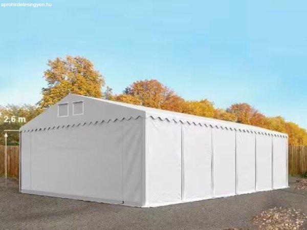 Professzionális  extra erős raktársátor 8x12 m, ponyva PVC  oldalmagasság
+2,6m  erősített szerkezettel padlókerettel (96m2) fehér