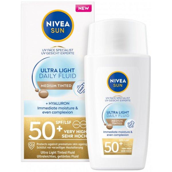 Nivea Ultrakönnyű tonizáló fluid arcra SPF 50+ Sun (Ultra Light Tinted
Fluid) 40 ml Medium