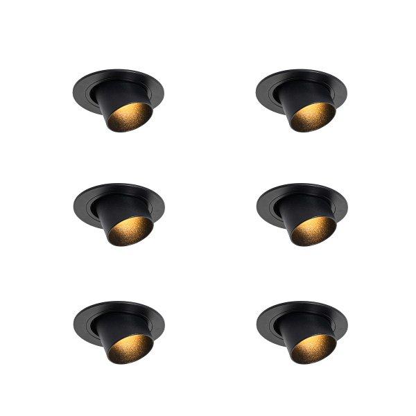 Set van 6 inbouwspots zwart GU10 35mm rond kantelbaar - Installa