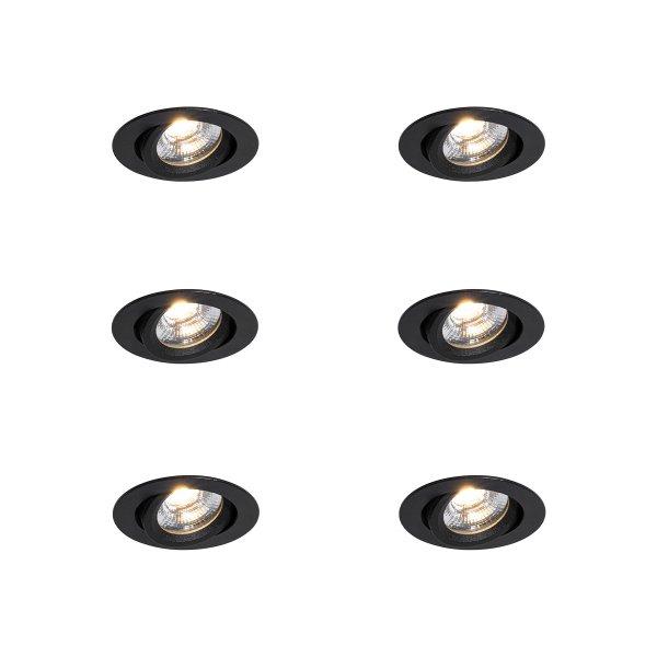 Set van 6 inbouwspots zwart kantelbaar 8,2cm incl. LED dim to IP54 ultra slim -
Pupil