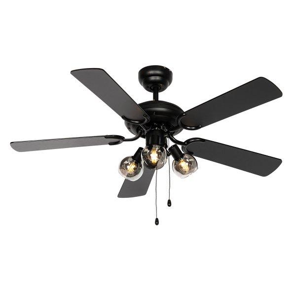 Mennyezeti ventilátor fekete fa mintával 107,5 cm 3 lámpával
húzókapcsolóval - Mistral Vidro