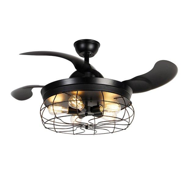 Fekete mennyezeti ventilátor behúzható lapátokkal 107 cm 5 lámpával,
távirányítóval - Gaiola