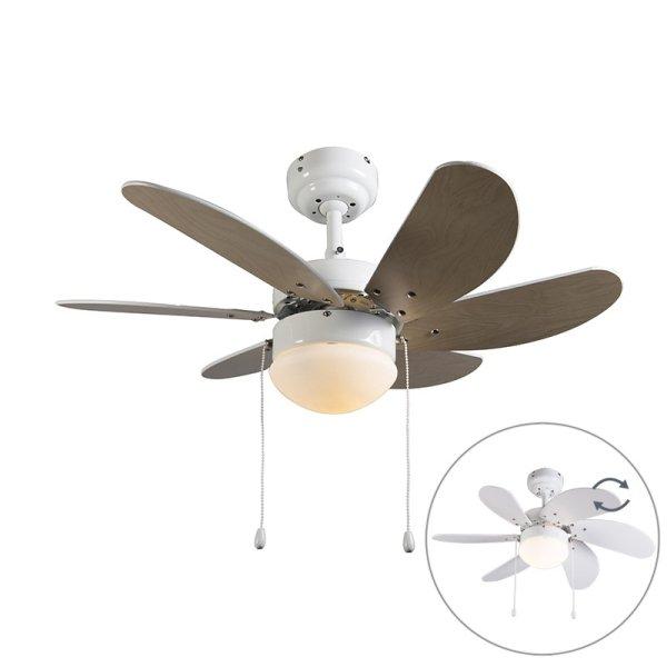 Mennyezeti ventilátor fehér fa mintázattal, 80 cm, húzókapcsolóval - Fresh