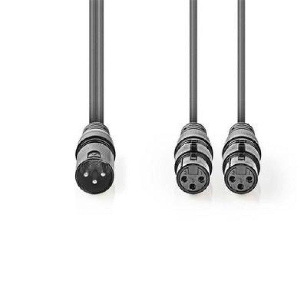 Nedis COTH15025GY15 félprofi XLR audió kábel, XLR 3p dugó - 2 x XLR 3p
aljzat, 1.5m, rugalmas