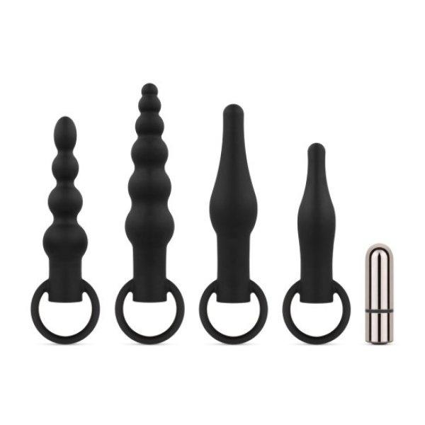 EASYTOYS Anal Plug Set With Bullet Vibrator - Black