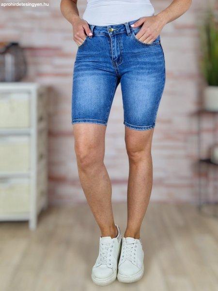 Koptatott fazonú, zsebes, kék farmer rövidnadrág XS-XL-ig