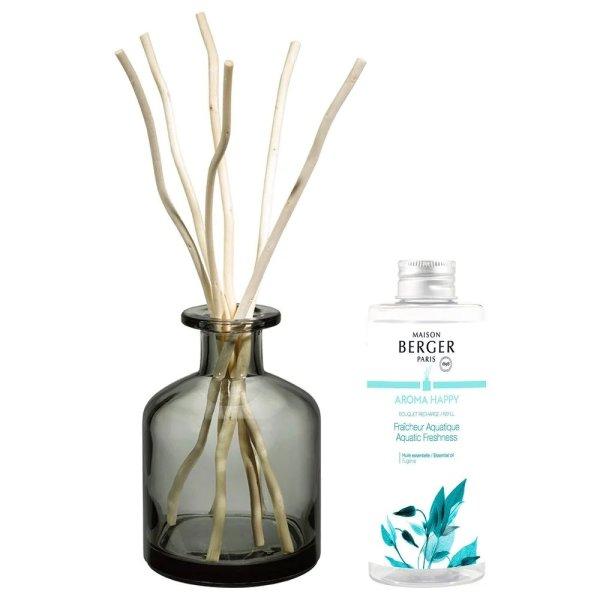 Maison Berger Paris Ajándékkészlet Aroma Happy diffúzor szürke +
utántöltő Aquatic Freshness 180 ml