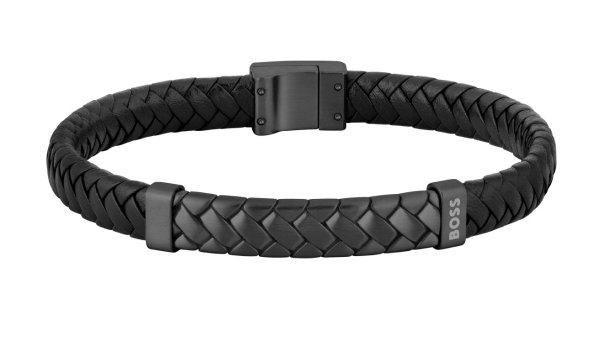 Hugo Boss Fekete bőr karkötő férfiaknak Tailored 1580676 19 cm