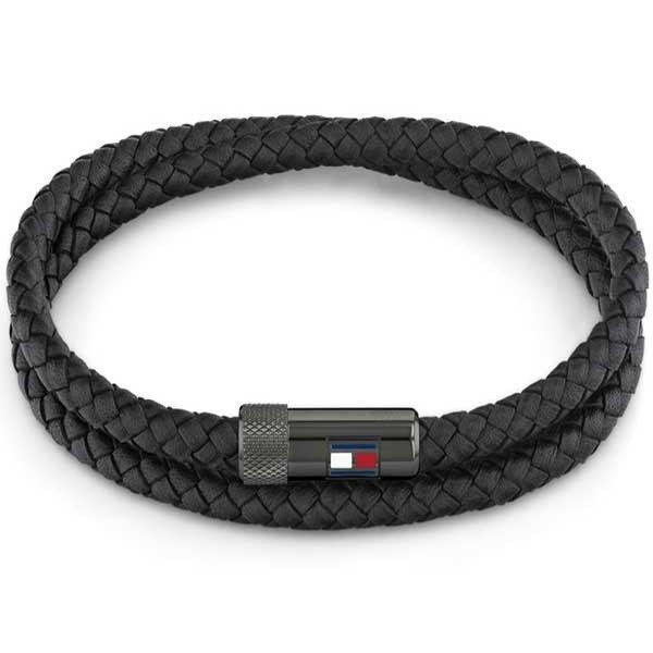 Tommy Hilfiger Fekete bőr karkötő acél csattal Casual Core 2790262 19 cm