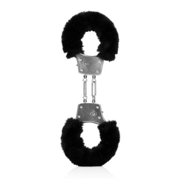OUCH! Furry Metal Hand Cuffs - Black