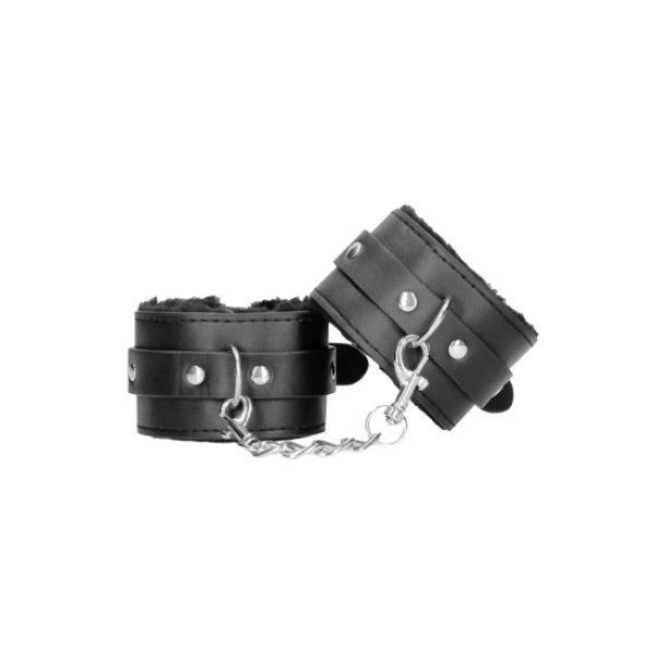 Shots Ouch! Black & White Plush Bonded Leather Wrist Cuffs, bilincsek plüss
párnázással