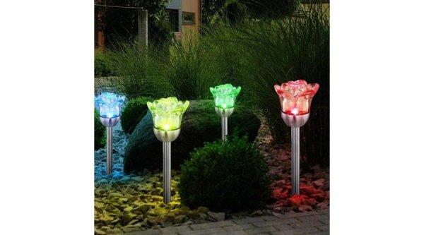 Rózsa formájú napelemes kerti LED lámpa - színváltós, IP44, 36,5 cm