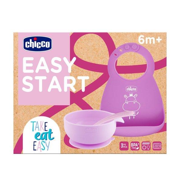 CHICCO Szilikon étkezőszett - pink, 6h+