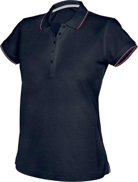 Női kontrasztcsíkos rövid ujjú galléros piké póló, Kariban KA251,
Navy/Red/White-XL