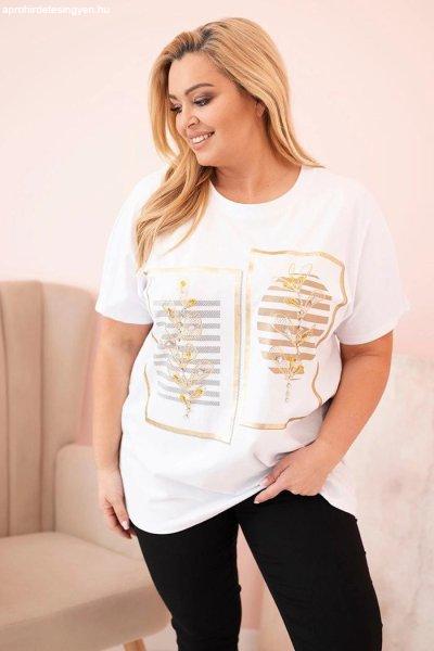 Oversize pamut póló színes nyomtatással és cirkóniákkal, 1301-es modell
fehér+camel szín