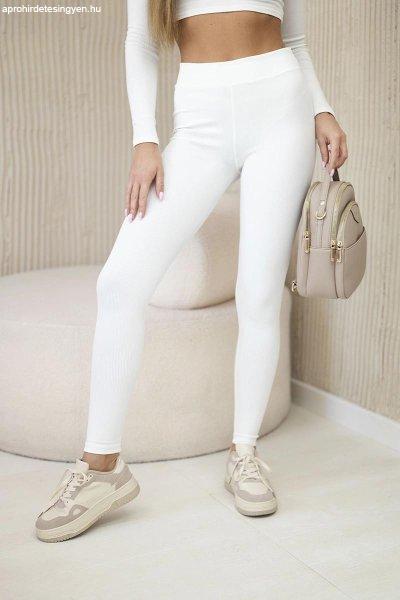 Bordázott anyagból készült magas derekú leggings, 69847-es modell, ekrü
színben