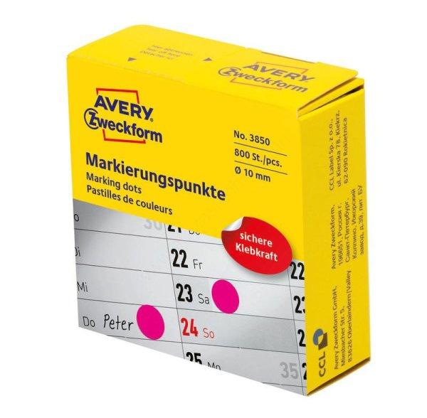 3850 Avery öntapadó jelölőpont adagoló dobozban - PINK 10 mm