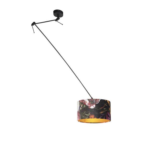 Függőlámpa fekete bársony árnyékolóval virágokkal és arannyal 35 cm -
Blitz