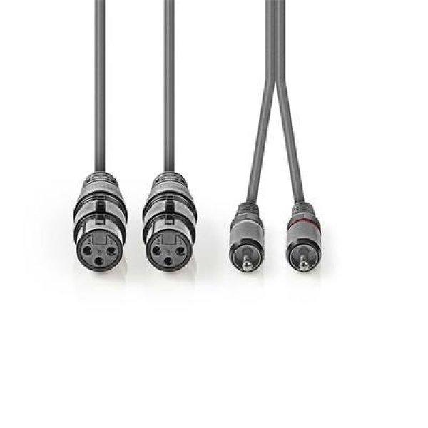 Nedis COTH15230GY15 félprofi audio kábel, 2x XLR aljzat - 2x RCA dugó, 1,5m