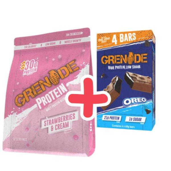 GRENADE Protein Powder 2kg Strawberries&Cream + ajándék GRENADE High Protein
bar Oreo Pack 4x60 g