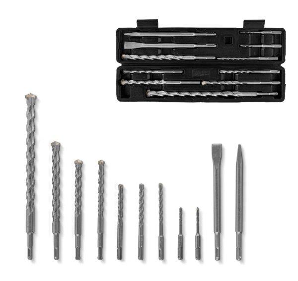 ParkSide SDS+ Hammer Drill Chisel Set - 11 darabos SDS Plus kalapácsfúró /
ütvefúró fúrószár és véső készlet kőhöz, falazathoz, téglához (9
kalapácsfúró, 1 lapos véső, 1 hegyes véső)
