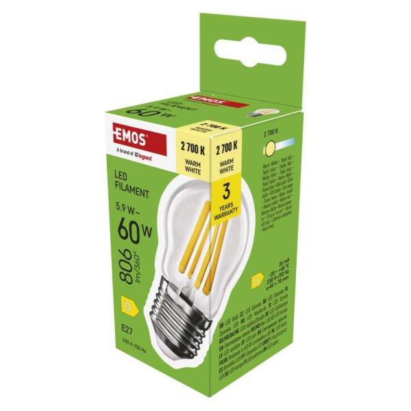 EMOS ZF6D42, LED izzó Filament Mini Globe / E27 / 5,9 W (60 W) / 806 lm / Meleg
fehér