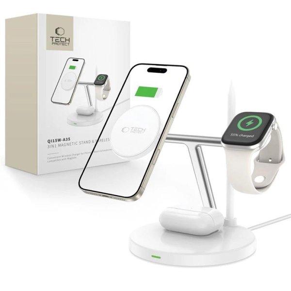 Tech-Protect QI15W-A35 3in1 MagSafe Asztali Töltő - Fehér