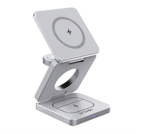 BLITZWOLF BW-IW30 asztali töltőállvány 3in1 (15W, wireless, gyorstöltő,
MagSafe, Apple Watch töltő) EZÜST