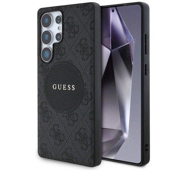 GUESS 4G ROUND PATCH CLASSIC LOGO szilikon telefonvédő (ütésállóság,
textil hátlap, MagSafe) FEKETE Samsung Galaxy S25 Ultra (SM-S938)